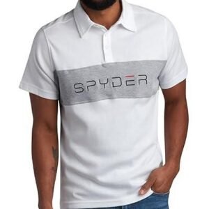 Spyder Mens Polo Shirts - Soft Breathable Cotton Casual Short Sleeve Polo Shirt - Collared Golf Shirts for Men - Color White Colorblock - Size Large